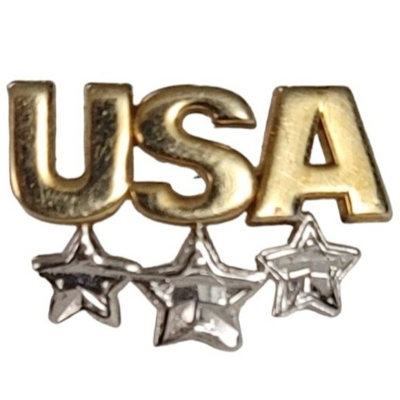 10K White And Yellow Gold USA Three Star Tie Tac Lapel Pin E104 - Picture 8 of 8